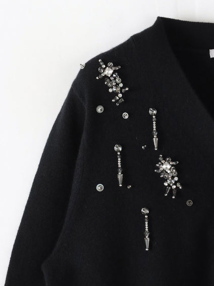 Vネックビジューカーディガン≪手洗い可能≫