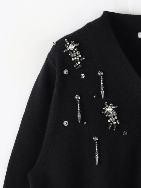Vネックビジューカーディガン≪手洗い可能≫