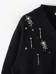 Vネックビジューカーディガン≪手洗い可能≫