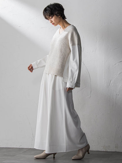 デニムドッキングVネックニットプルオーバー≪洗濯機で洗える≫