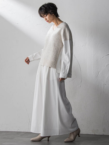 デニムドッキングVネックニットプルオーバー≪洗濯機で洗える≫