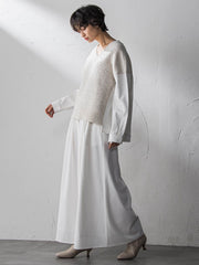 デニムドッキングVネックニットプルオーバー≪洗濯機で洗える≫