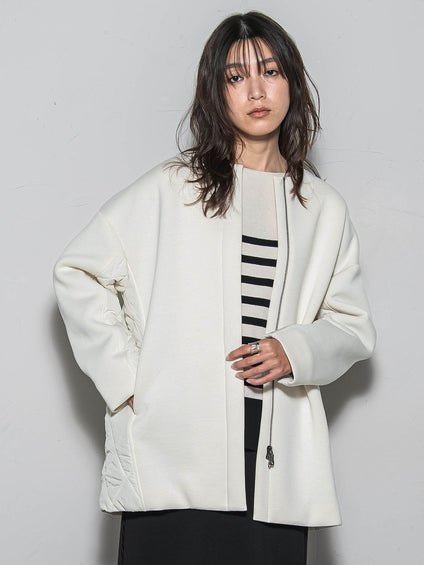 モスダンボール×中綿キルティングノーカラーコート≪手洗い可能≫