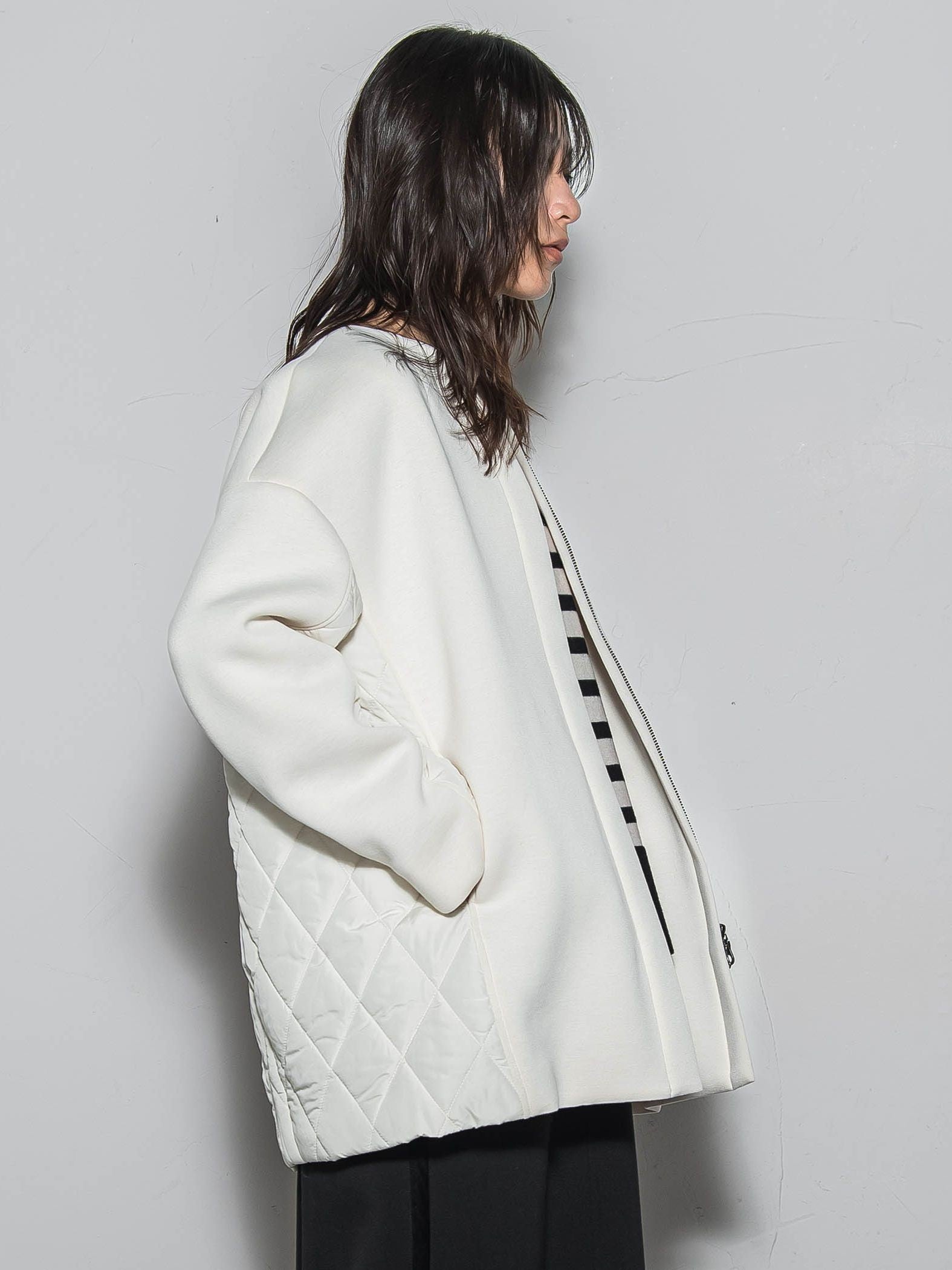 モスダンボール×中綿キルティングノーカラーコート≪手洗い可能≫