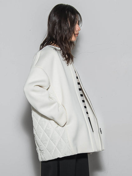 モスダンボール×中綿キルティングノーカラーコート≪手洗い可能≫