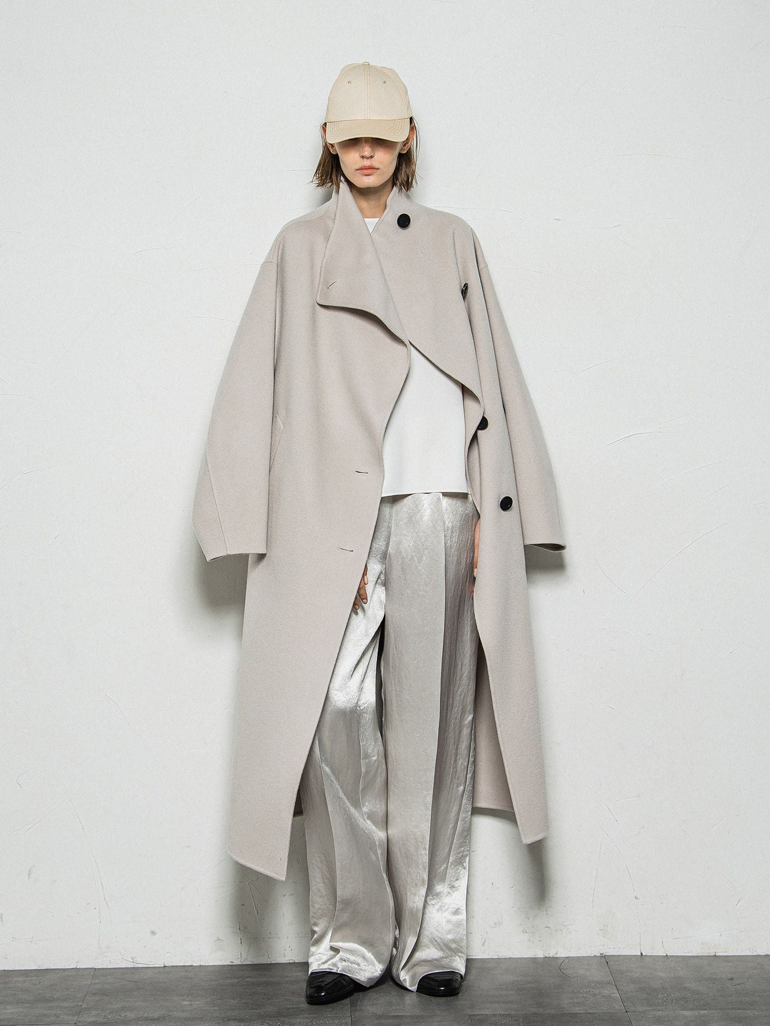 グレー ドレープスタイル ロングコート