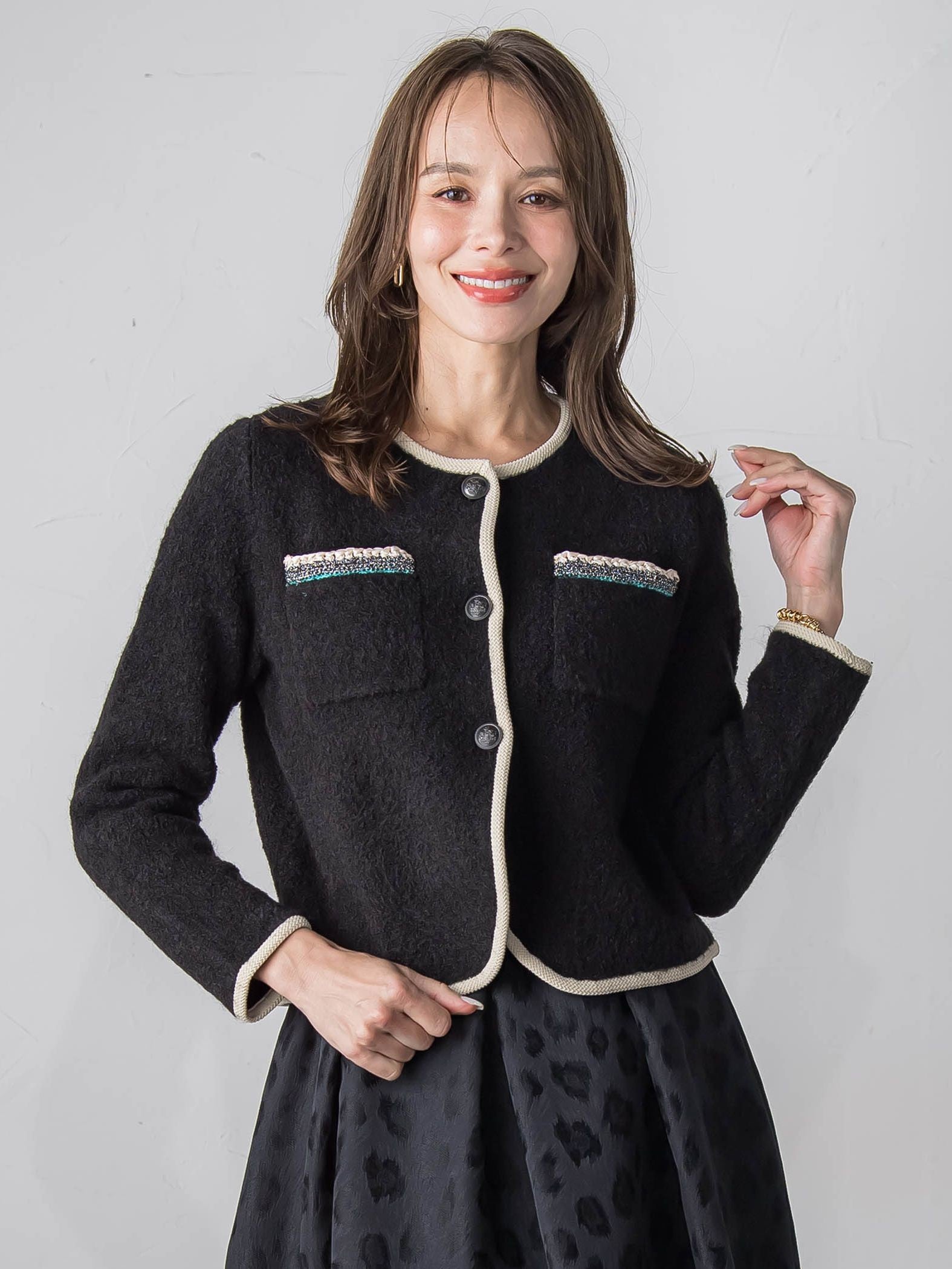 【WEB限定】バイカラーニットジャケット