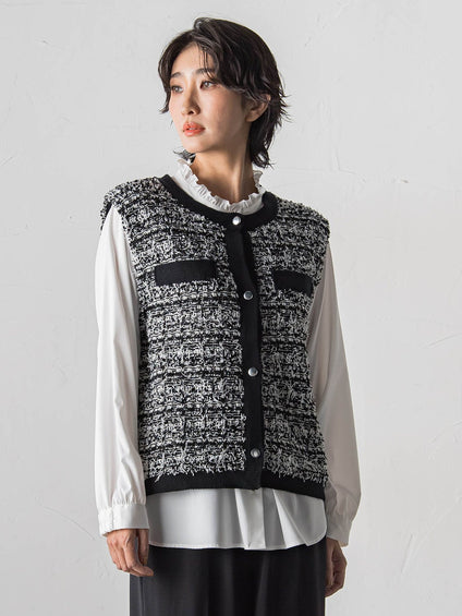 ファンシーツイードニットジレ