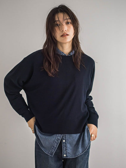 カシミヤブレンドバック釦ドルマンプルオーバー