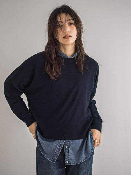 カシミヤブレンドバック釦ドルマンプルオーバー