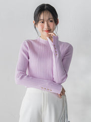 【新色追加】袖ボタンランダムリブニット≪手洗い可能≫