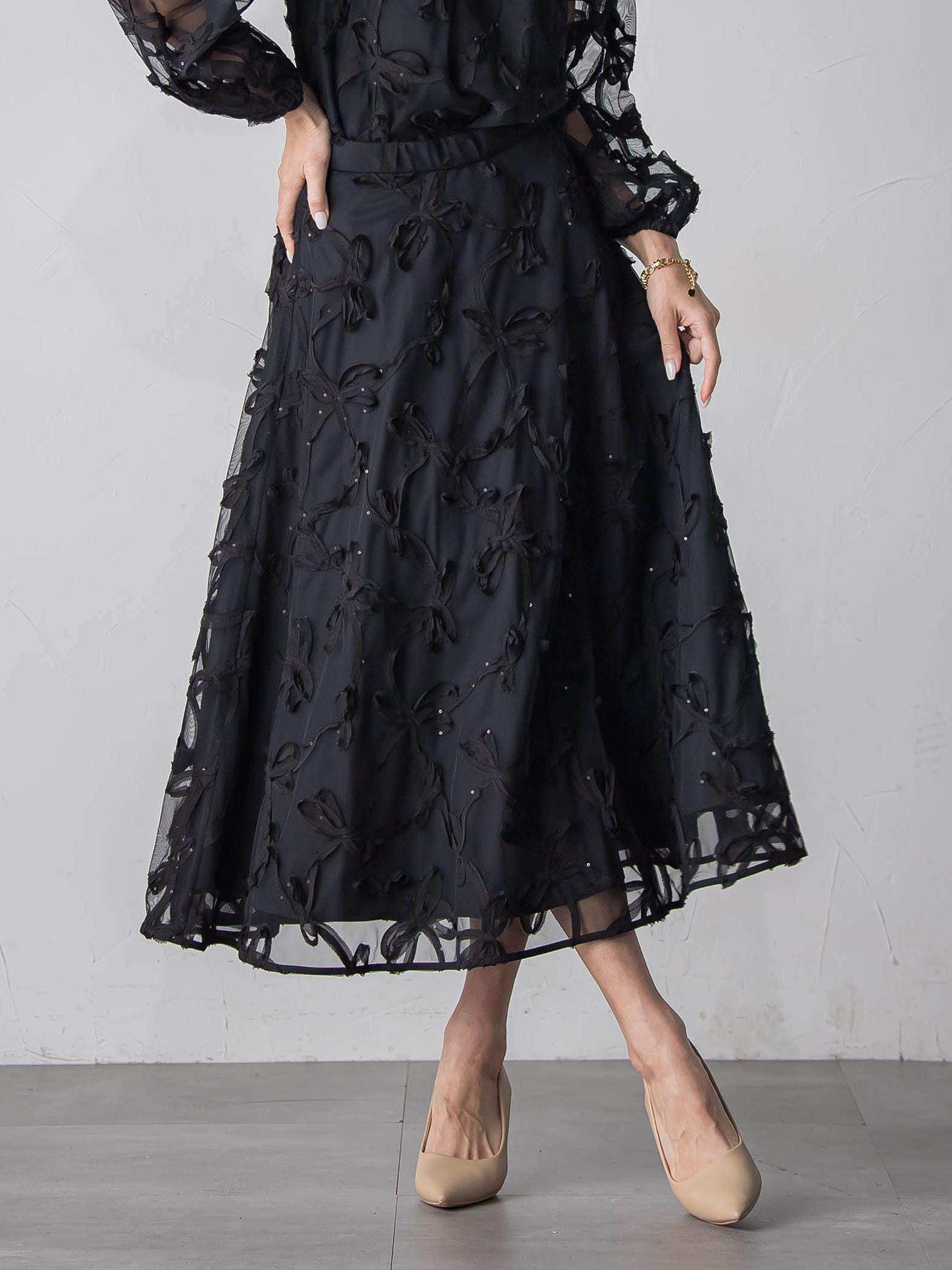 スパンコールテープチュールスカート