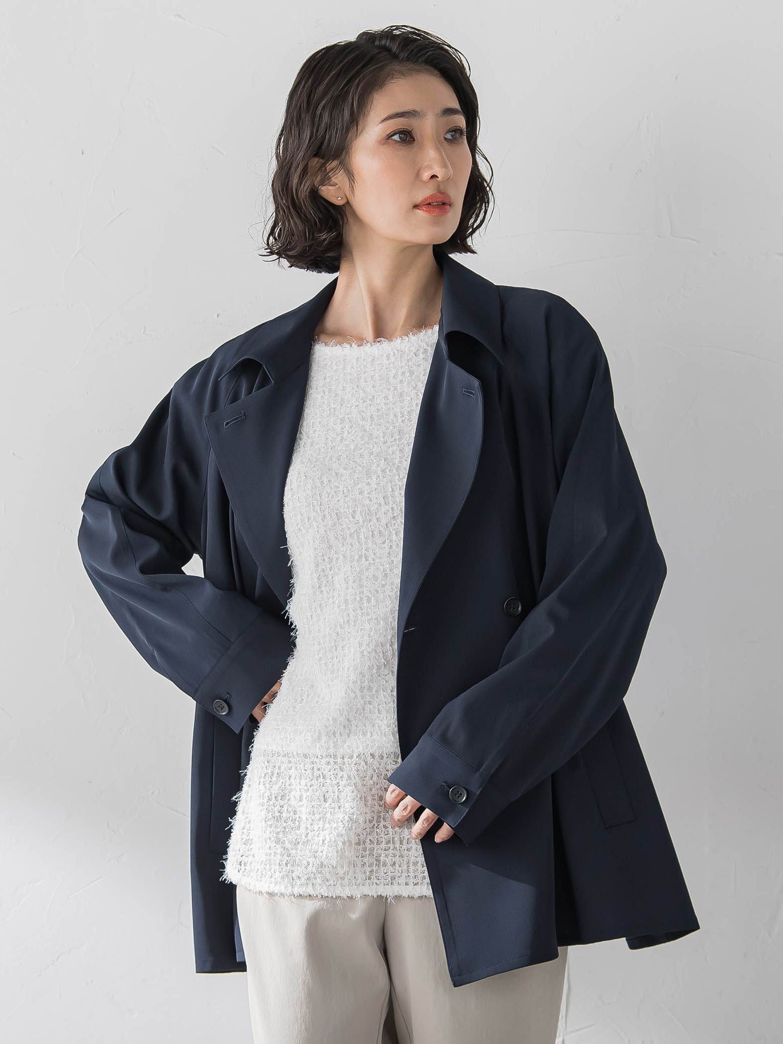 【大きいサイズ】シャンブレーショートトレンチ