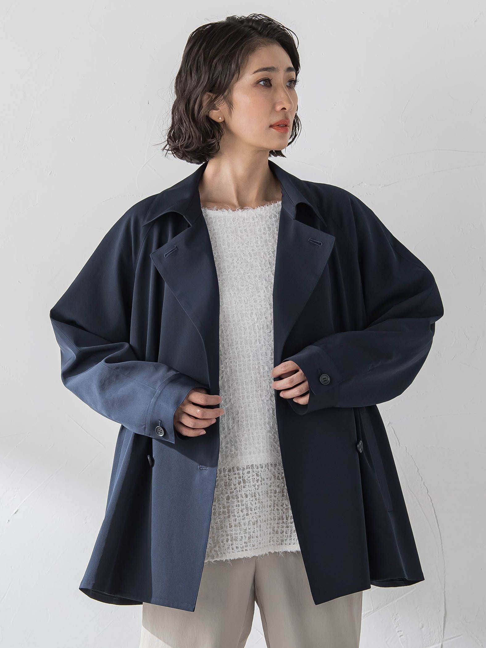 【大きいサイズ】シャンブレーショートトレンチ