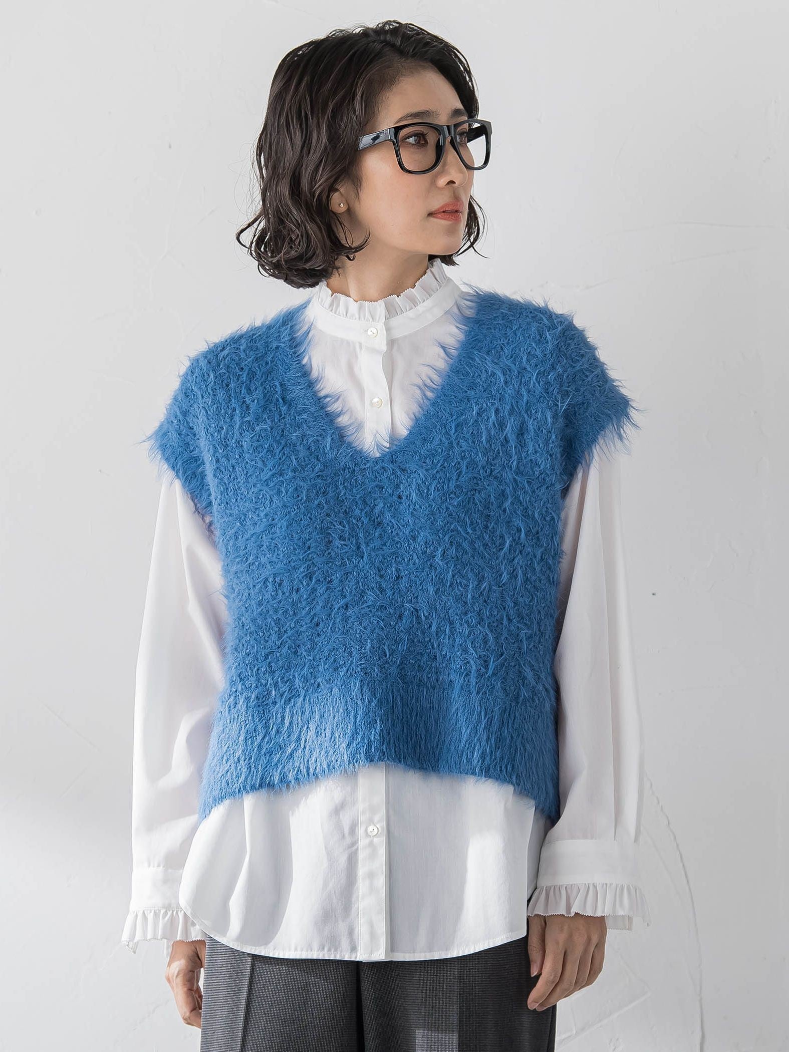 【大きいサイズ】透かしフェザーニットジレ