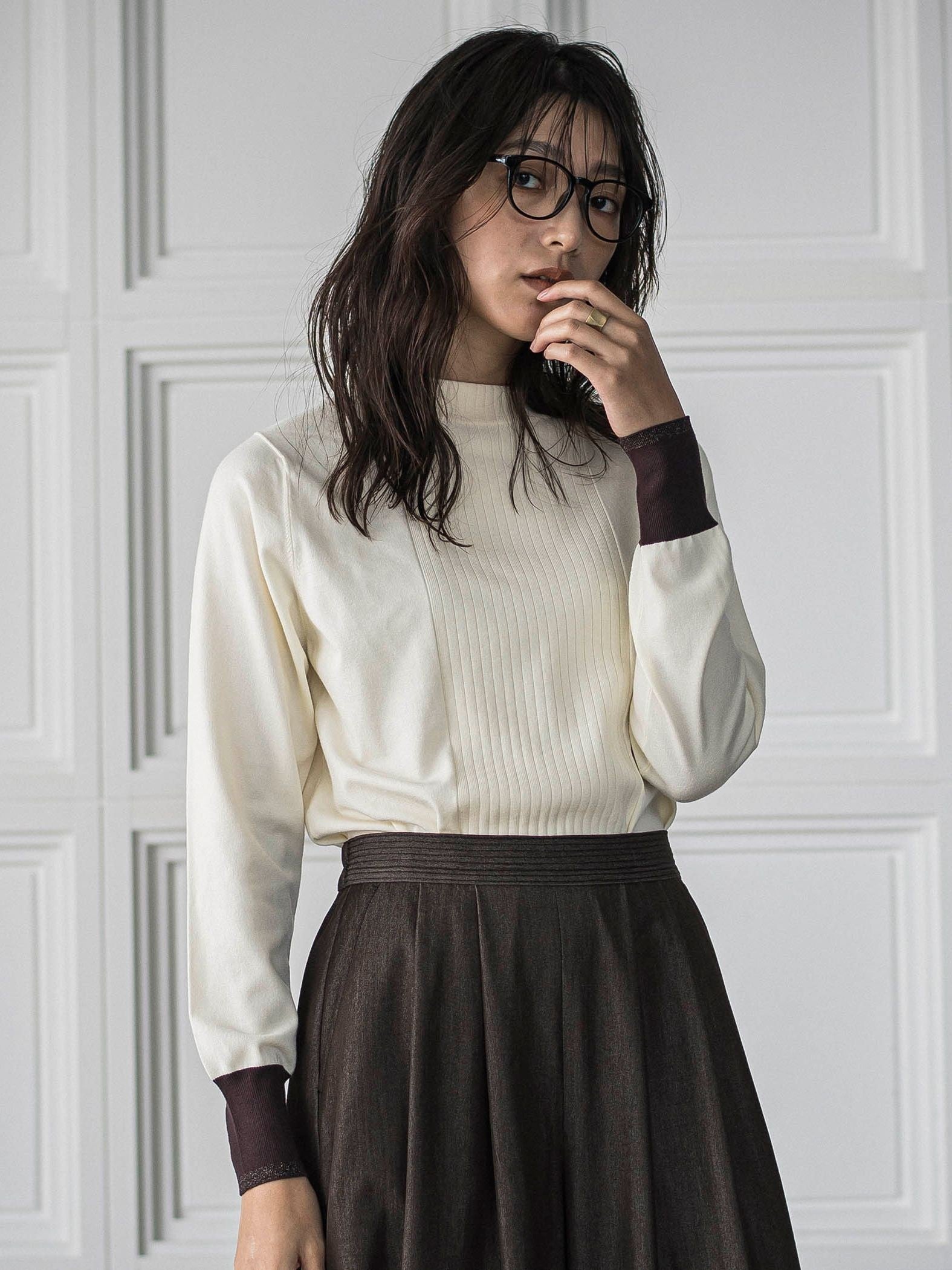 ボトルネック配色ニットプルオーバー≪手洗い可能≫