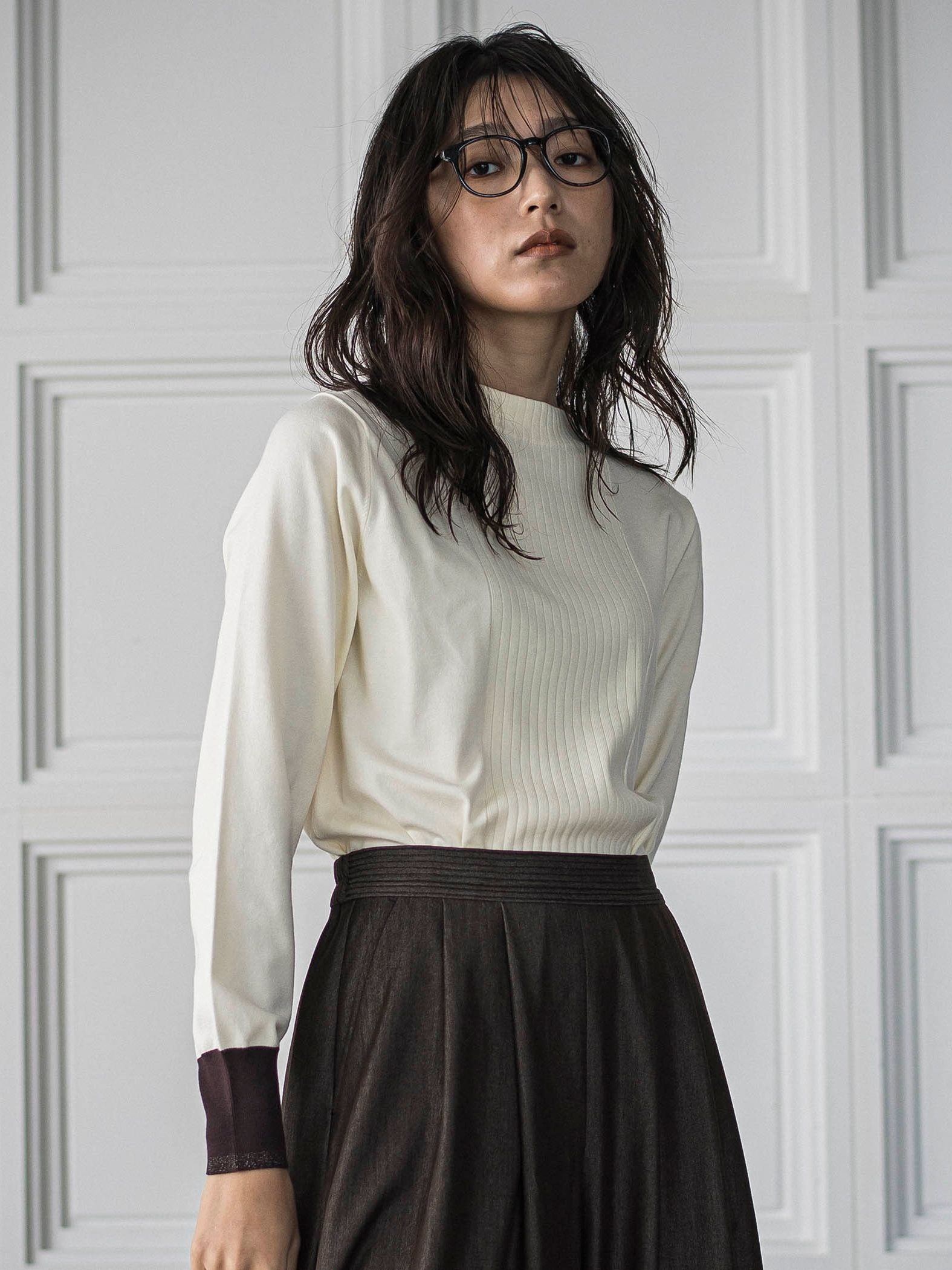 ボトルネック配色ニットプルオーバー≪手洗い可能≫