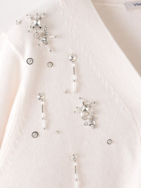 Vネックビジューカーディガン≪手洗い可能≫