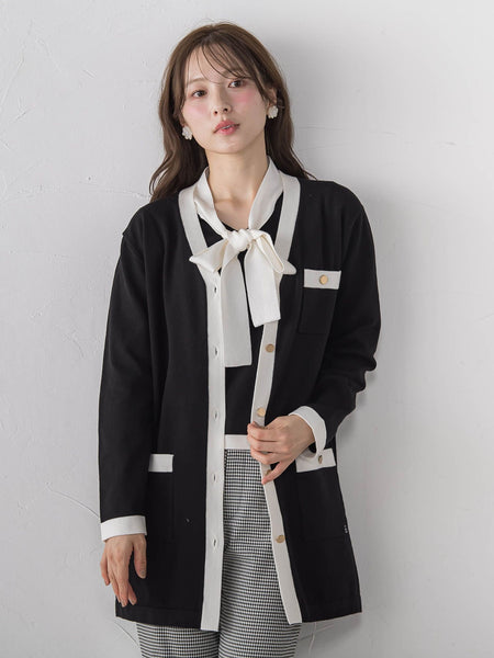 ≪QCロゴ入り≫バイカラーロングカーディガン