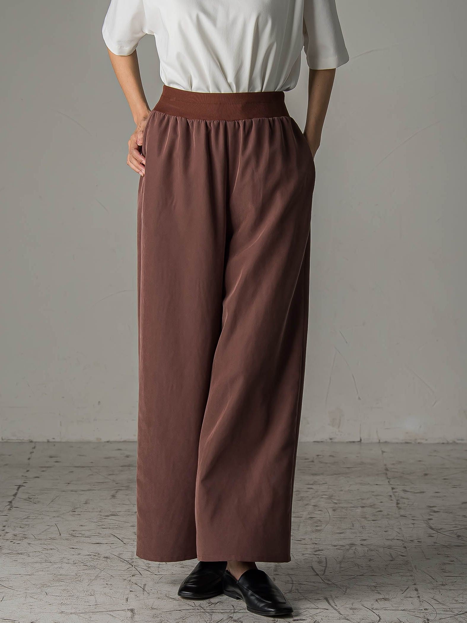 【biyori】”しっとりやわらかな風合い”ピーチポプリンリブパンツ≪洗濯機で洗える≫