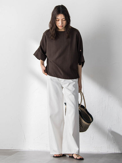 【一瞬で楽とキレイを叶える】タンブラーブッチャーロールアップブラウス≪セットアップ対応≫