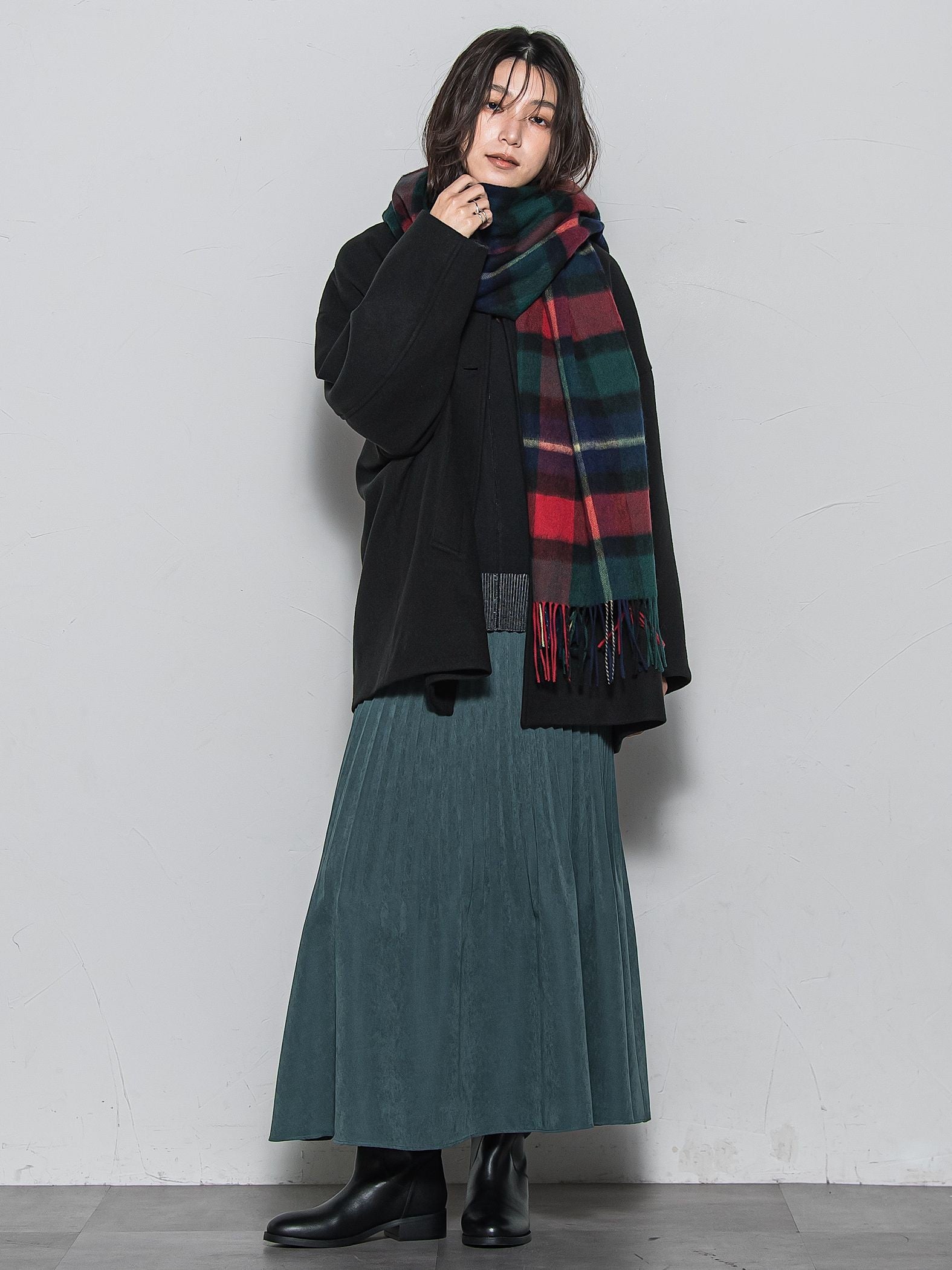 ライトジャージメルトンノーカラーミドルコート