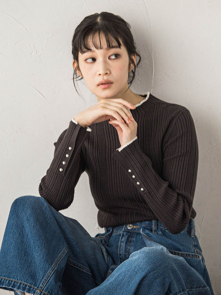袖ボタンランダムリブニット≪手洗い可能≫