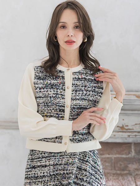 CLARENSONミックスツイードカーディガン