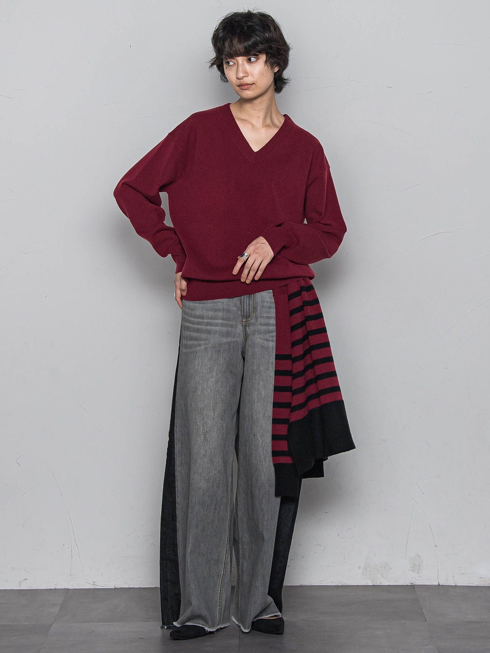 【ふわもち】Vネックニット≪洗濯機で洗える≫