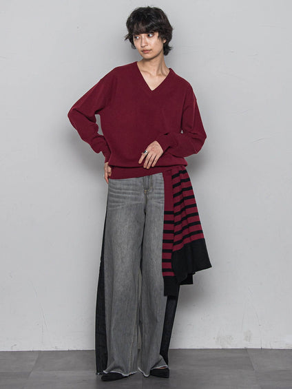 【ふわもち】Vネックニット≪洗濯機で洗える≫