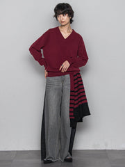 【ふわもち】Vネックニット≪洗濯機で洗える≫