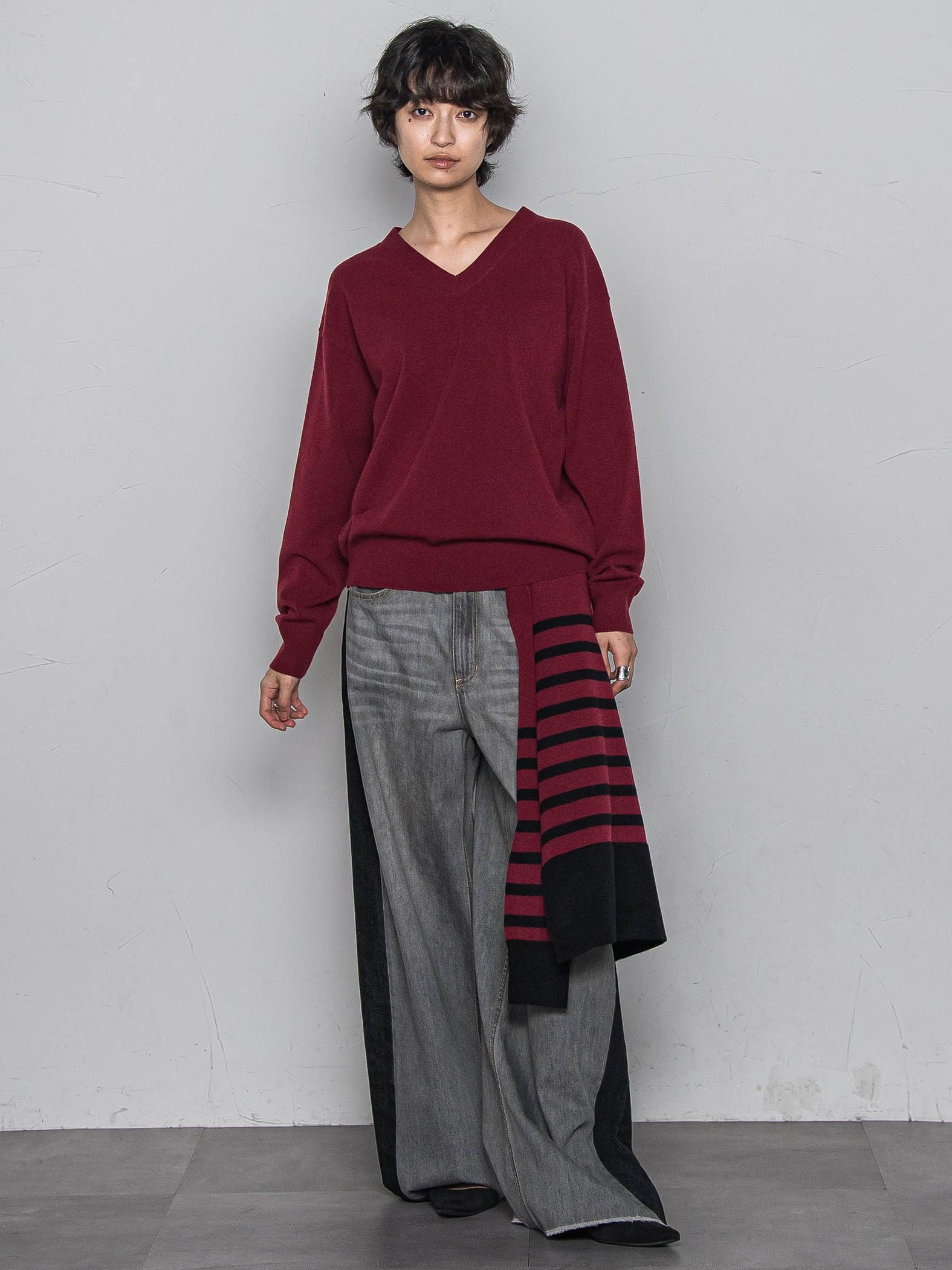 【ふわもち】Vネックニット≪洗濯機で洗える≫