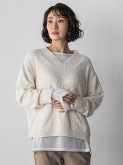 ツヤモールVネックニット