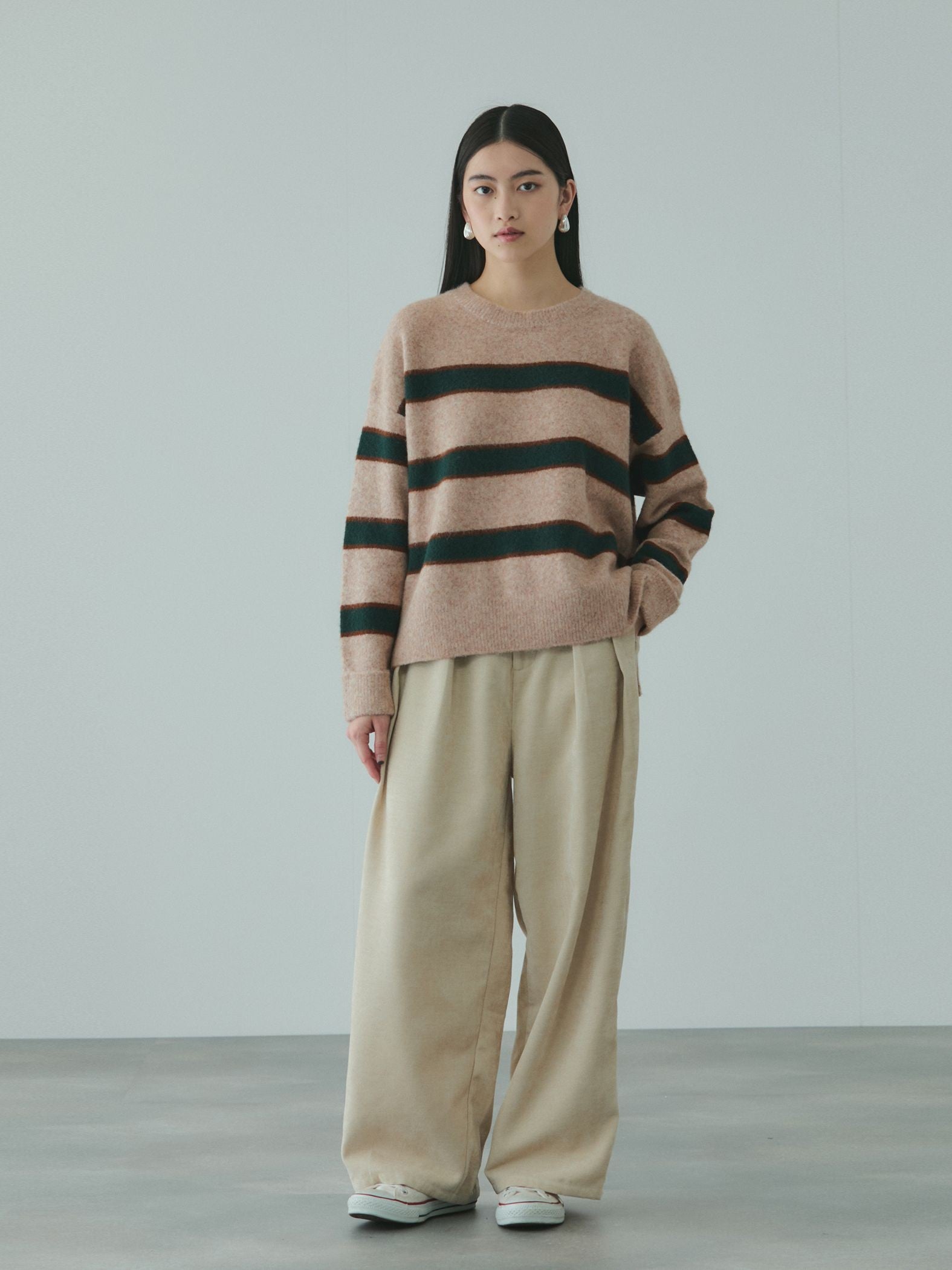 ウール混マルチボーダーニット≪洗濯機で洗える≫