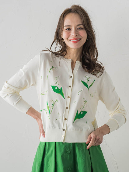 スズラン刺繍ニットカーディガン