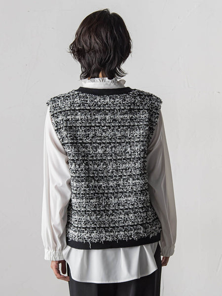 ファンシーツイードニットジレ