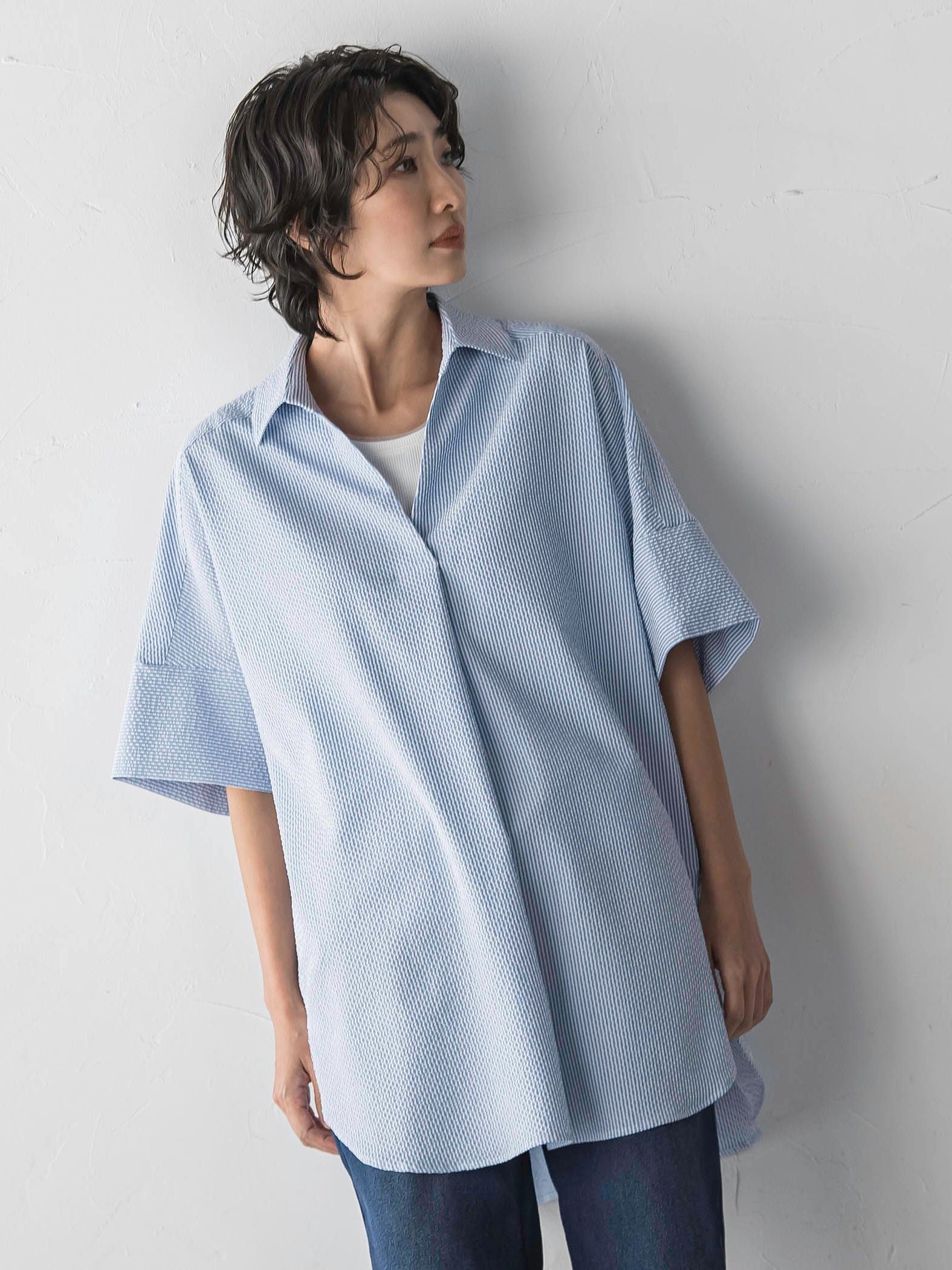 【WEB限定/大きいサイズ/追加生産】”着るだけでサマになる”頼れるスキッパーチュニック