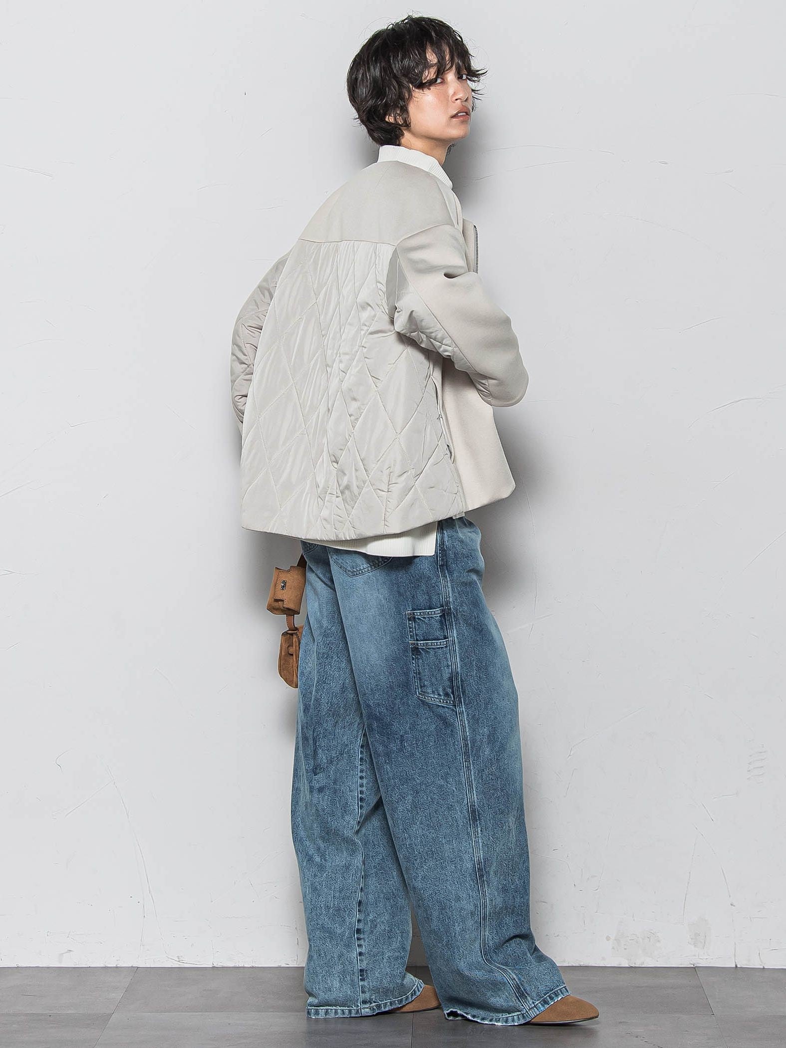 ダンボール×キルティングミドルノーカラーブルゾン