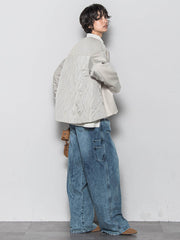 ダンボール×キルティングミドルノーカラーブルゾン