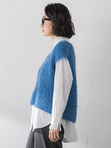 【大きいサイズ】透かしフェザーニットジレ