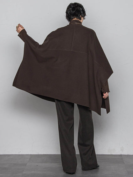 ニット両面パイルノーカラーポンチョ