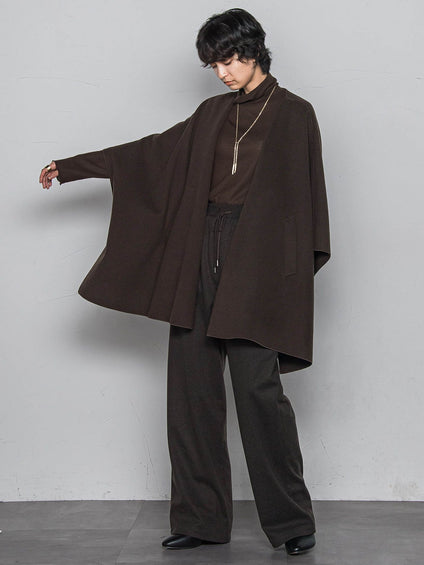 ニット両面パイルノーカラーポンチョ