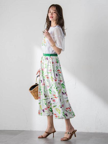 【KEITA KAWASAKI × Viaggio Bluコラボ】リリープリントスカート