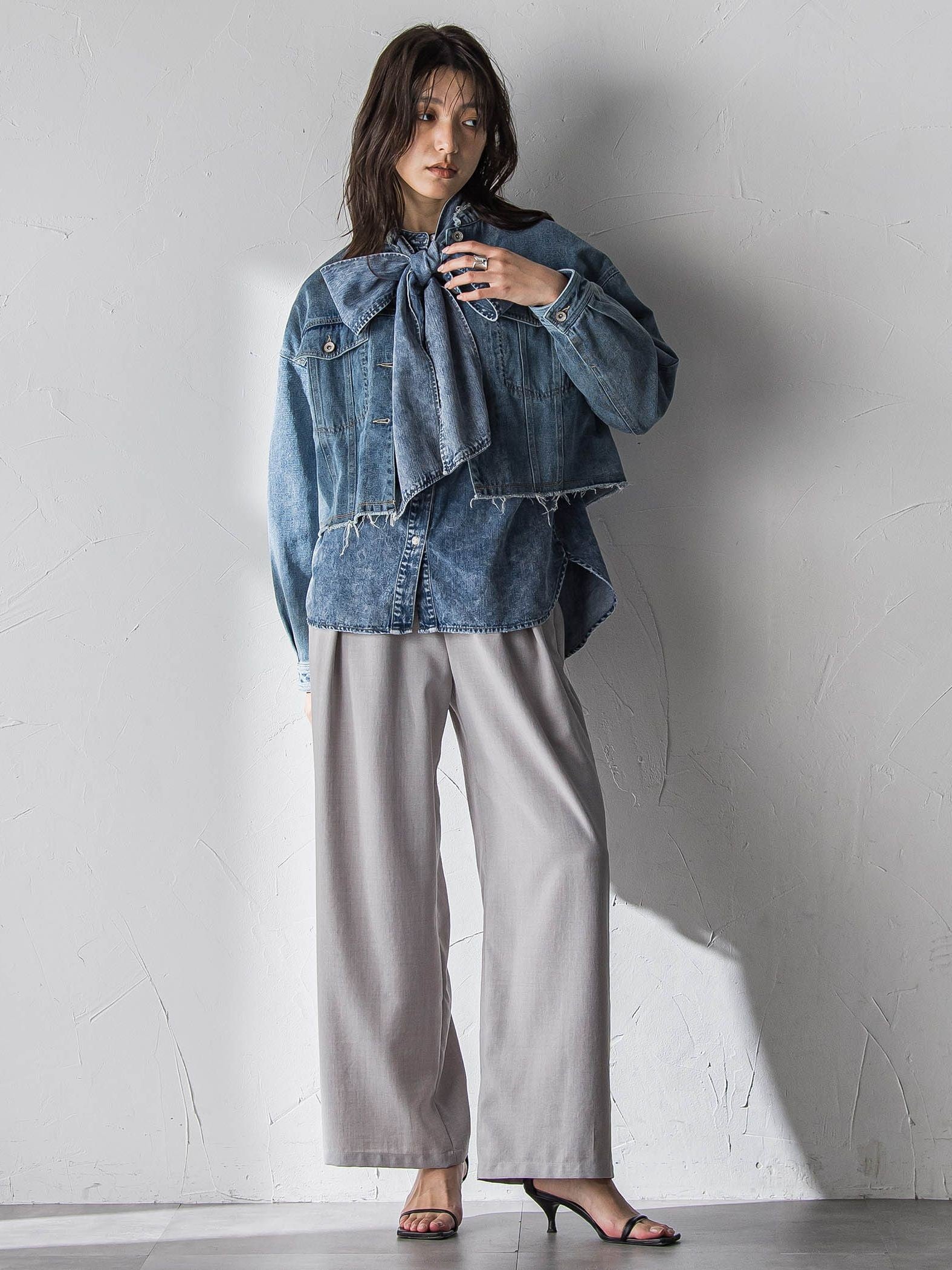 デニムショートジャケット≪洗濯機で洗える≫