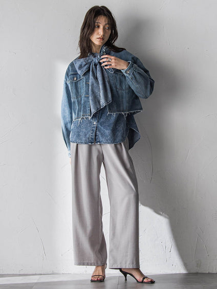 デニムショートジャケット≪洗濯機で洗える≫