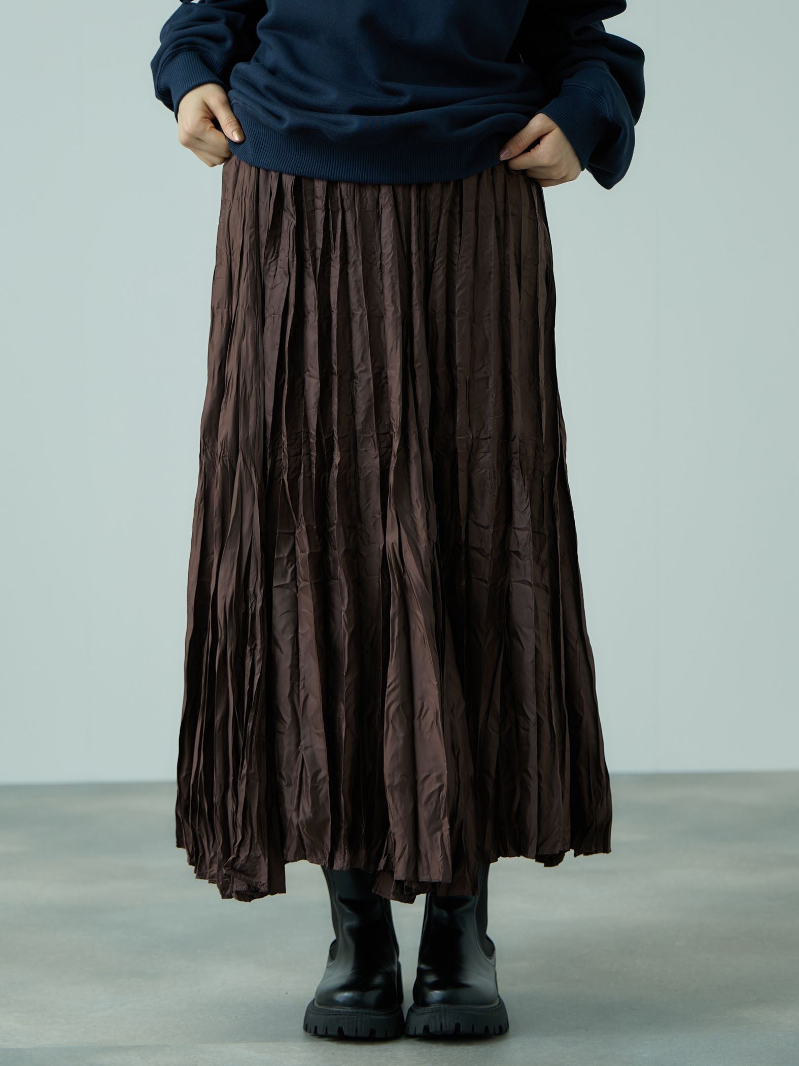 ワッシャーマットサテンプリーツスカート≪手洗い可能≫