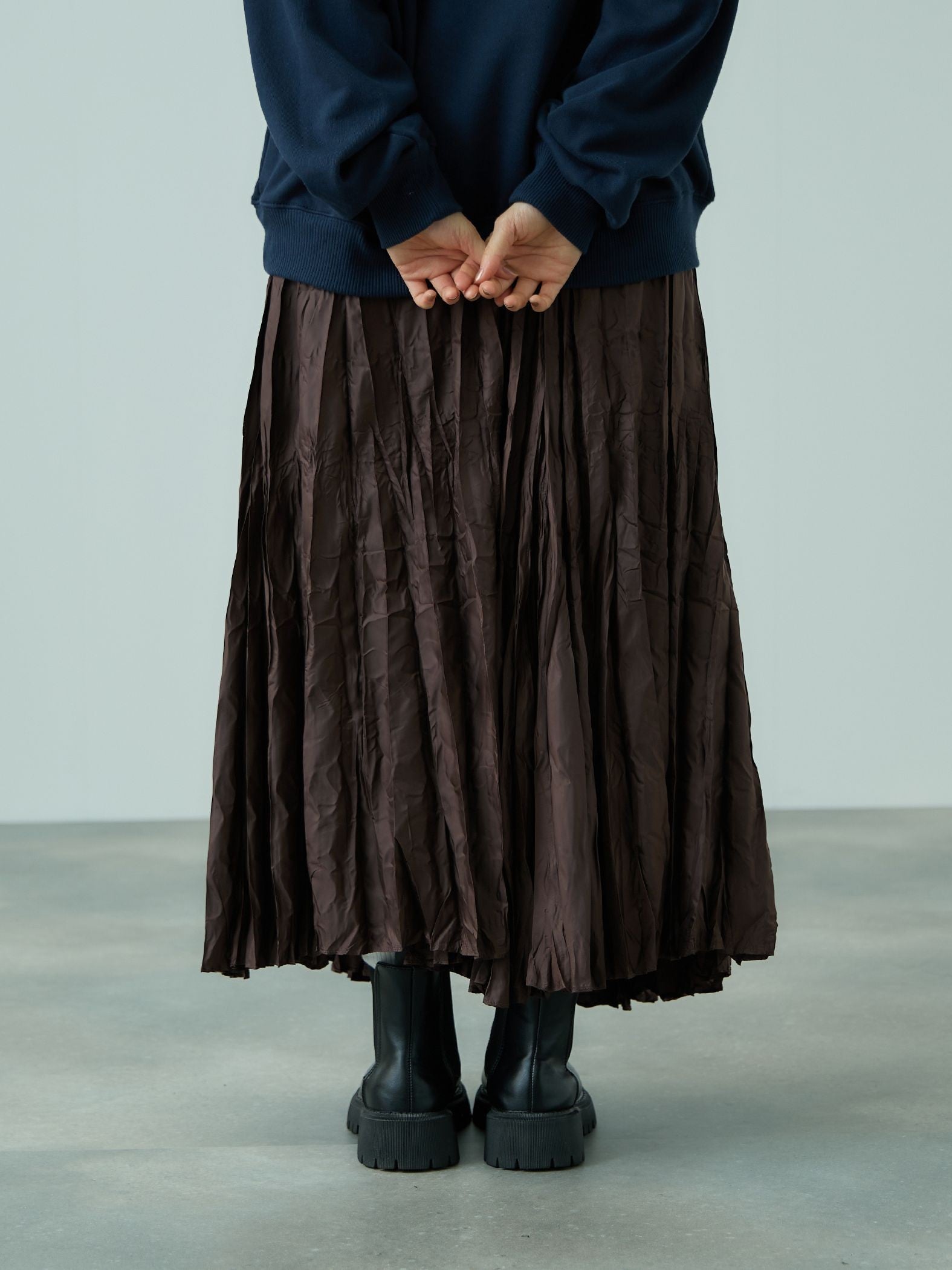 ワッシャーマットサテンプリーツスカート≪手洗い可能≫