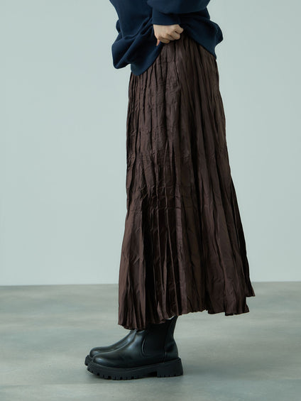 ワッシャーマットサテンプリーツスカート≪手洗い可能≫