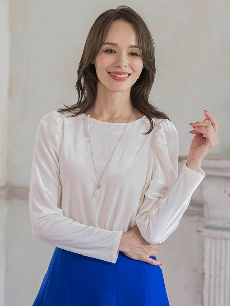 パフ袖ベロアカットソー≪手洗い可能≫