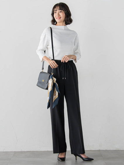 【大きいサイズ】ハイストレッチカルゼワイドパンツ